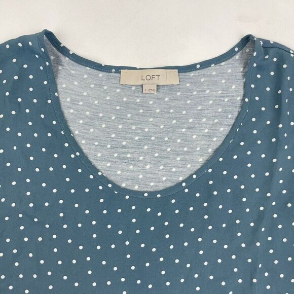 LOFT Women's Sz S Blue White Polka Dot Blouse Top Shirt Multi Fabric Rayon Poly - Picture 3 of 8